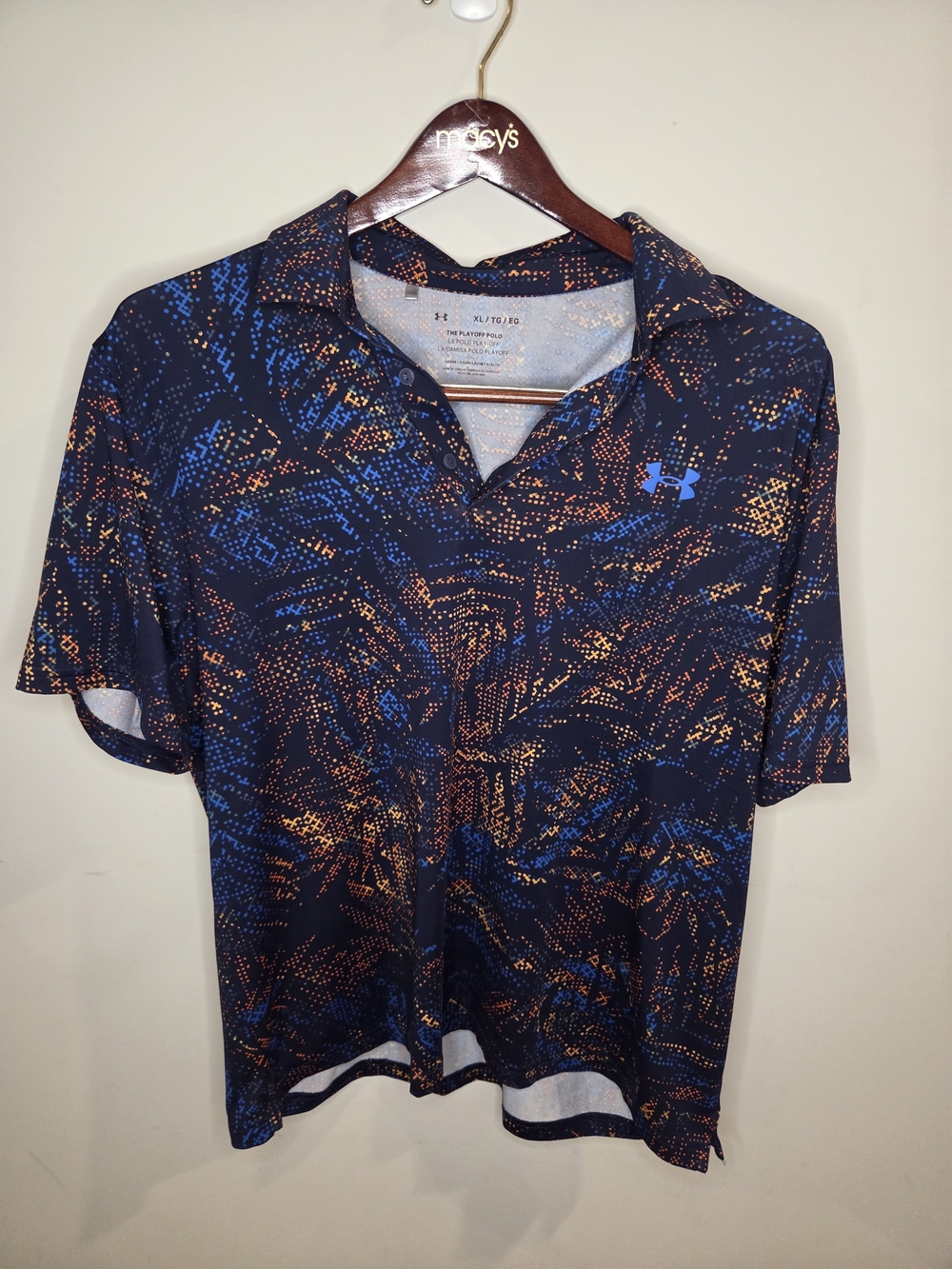Under Armour Men’s Navy Blue Polo with Orange & Royal Dot Print